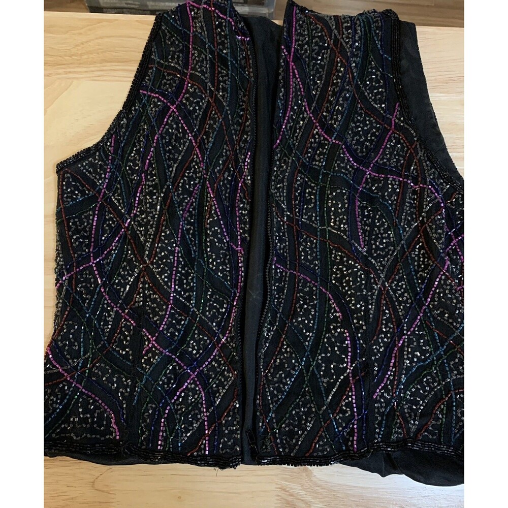 Laurence Kazar Vintage 80's Women's Size L 100% Silk Lined Beaded Sleeveless Top - Picture 8 of 8